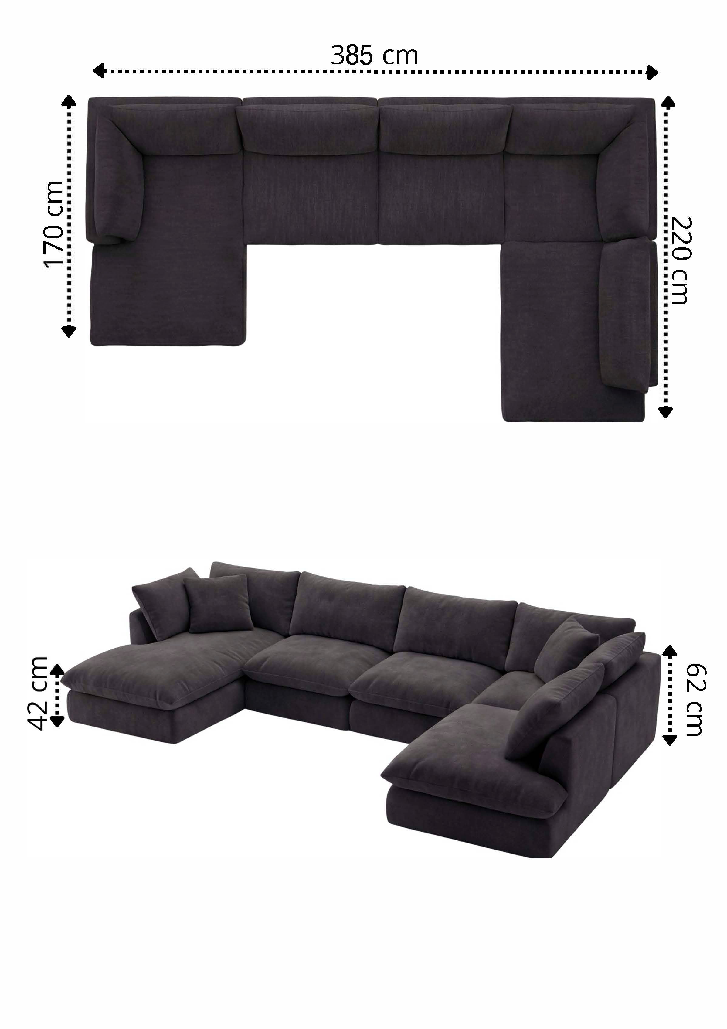 Apollo Anthracite (Textured Weave) / W 385 × D 170/220 × H 62 cm · Seat H 42 cm corner right