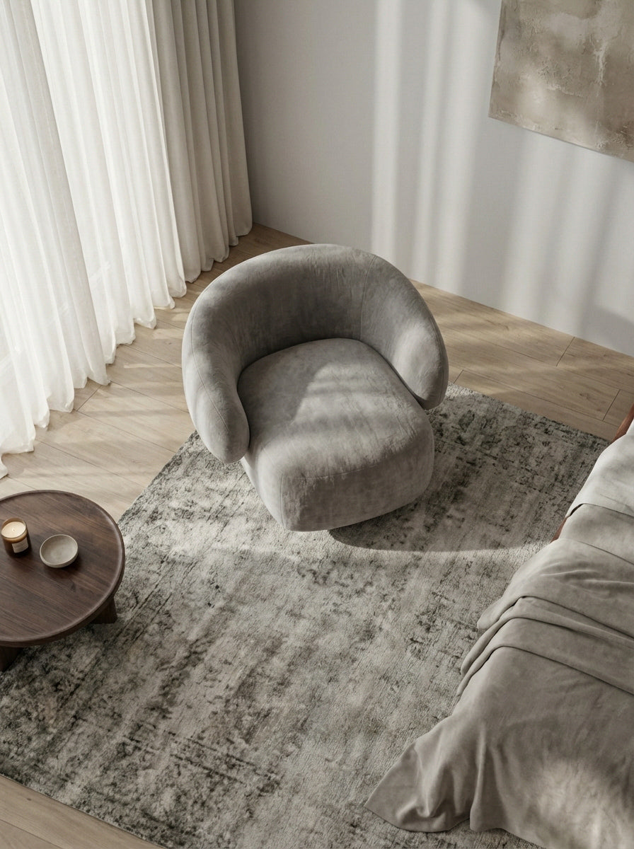 Lounge Chair Cocoon with Wooden Swivel Leg 360°