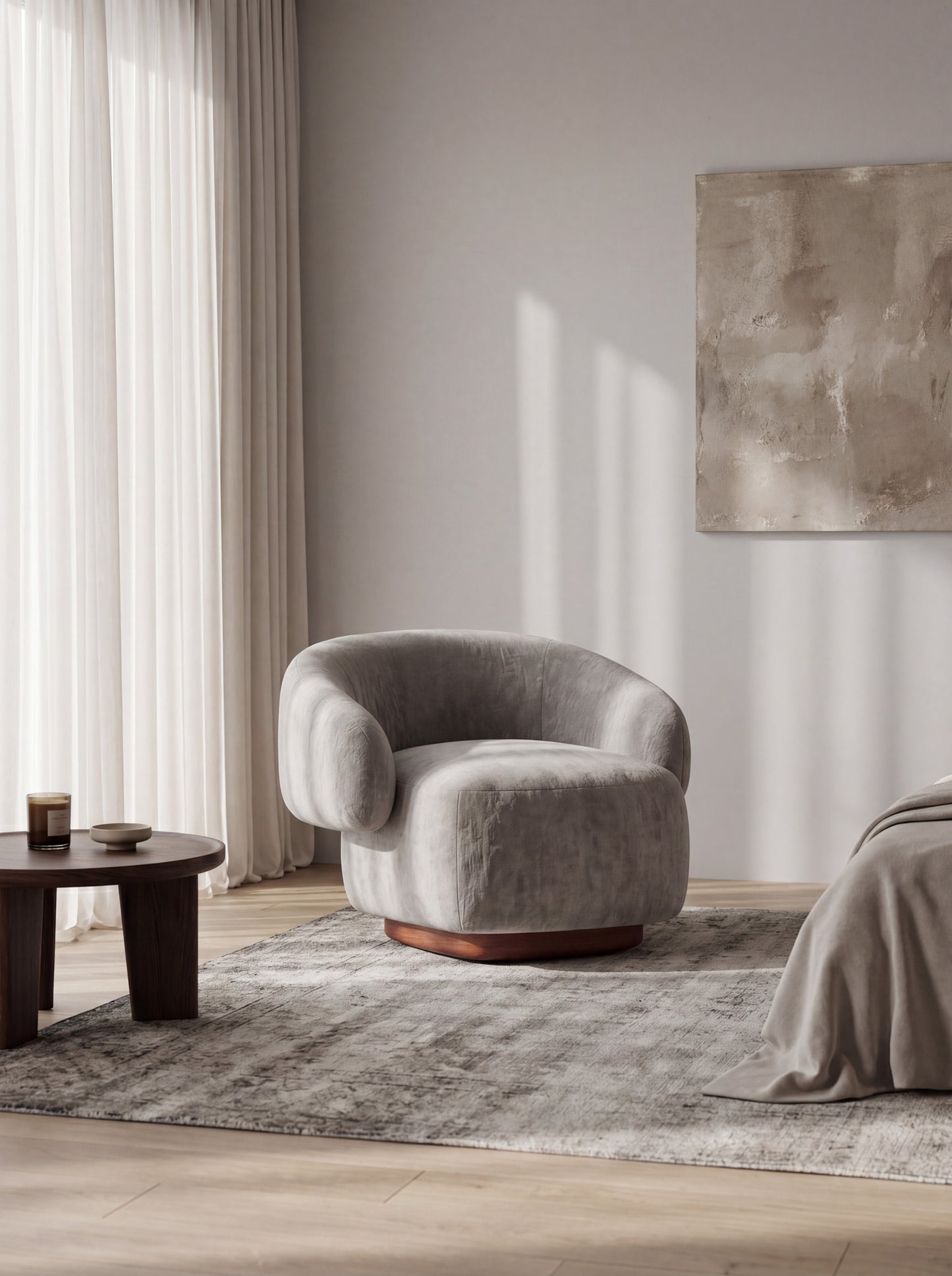 Lounge Chair Cocoon with Wooden Swivel Leg 360°