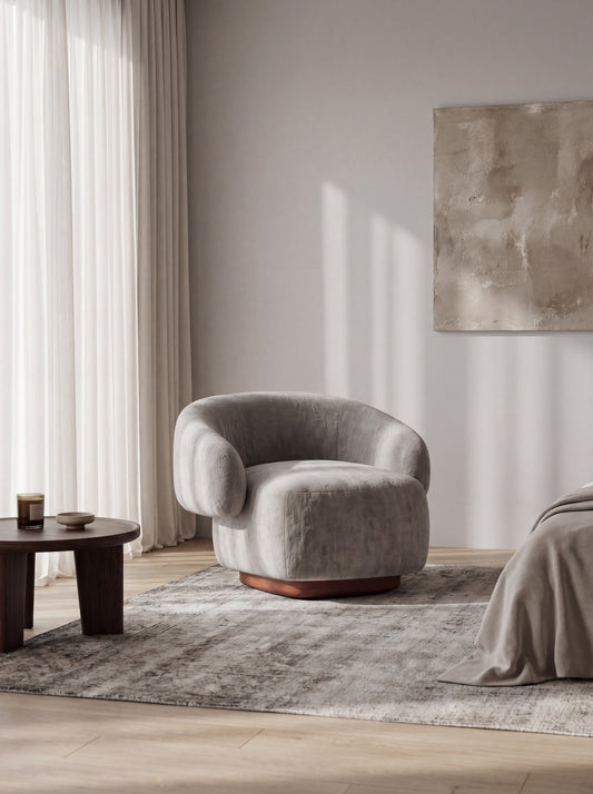 Lounge Chair Cocoon with Wooden Swivel Leg 360°