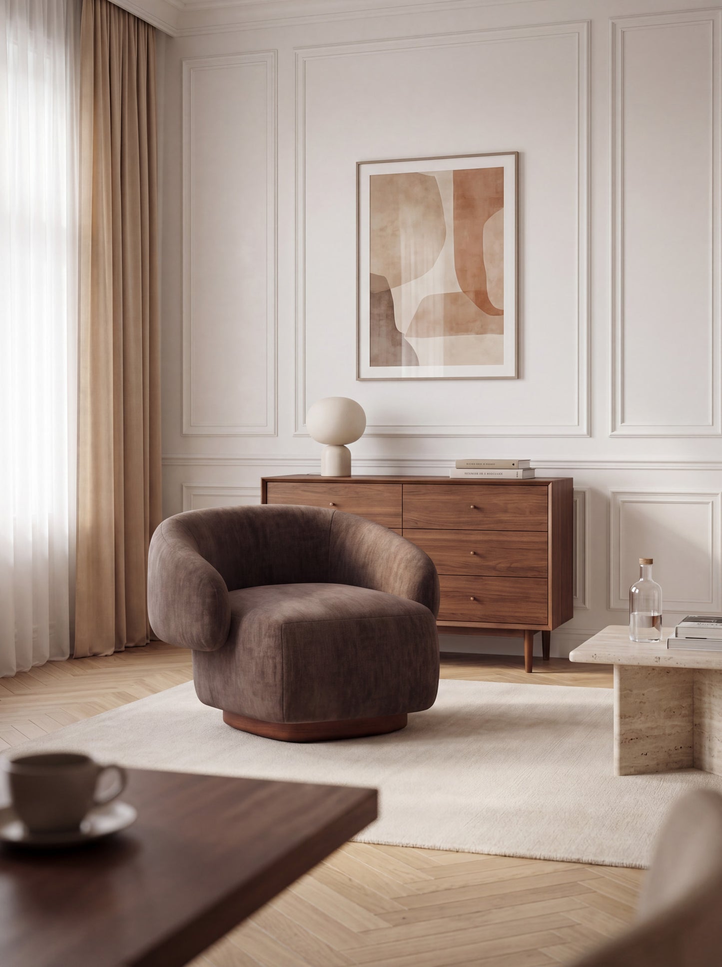 Lounge Chair Cocoon with Wooden Swivel Leg 360°