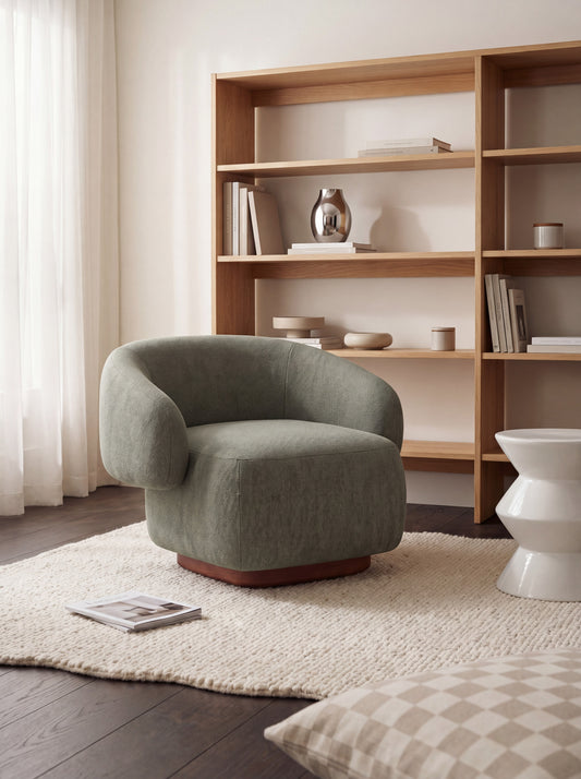 Lounge Chair Cocoon with Wooden Swivel Leg 360°