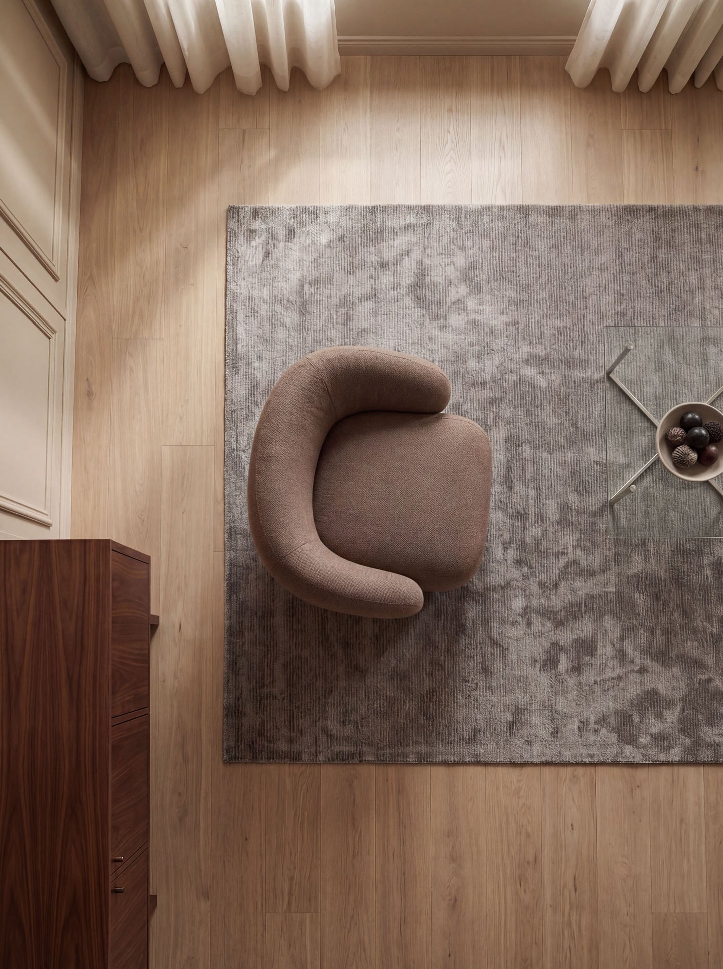 Lounge Chair Cocoon with Wooden Swivel Leg 360°