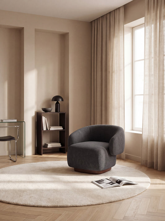 Lounge Chair Cocoon with Wooden Swivel Leg 360°