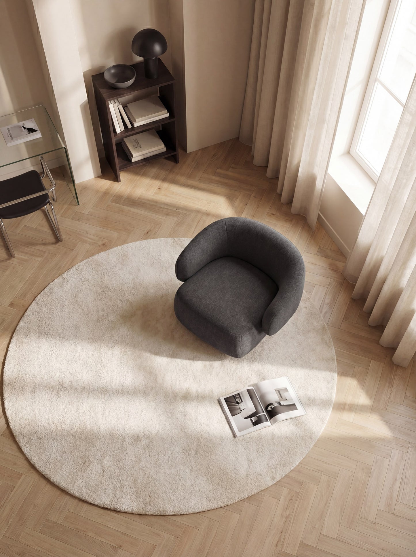 Lounge Chair Cocoon with Wooden Swivel Leg 360°