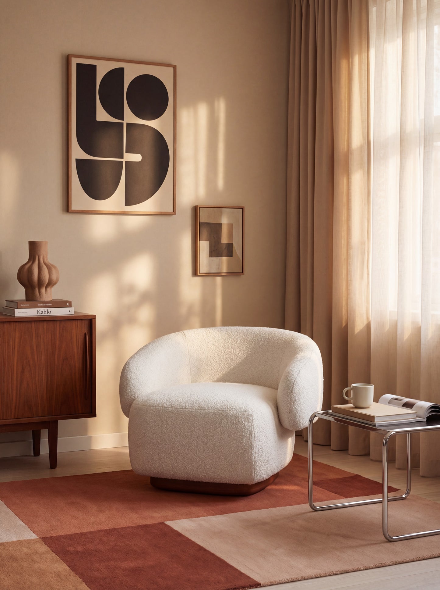 Lounge Chair Cocoon with Wooden Swivel Leg 360°