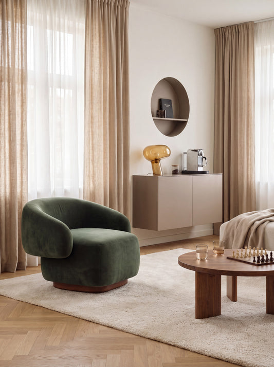 Lounge Chair Cocoon with Wooden Swivel Leg 360°