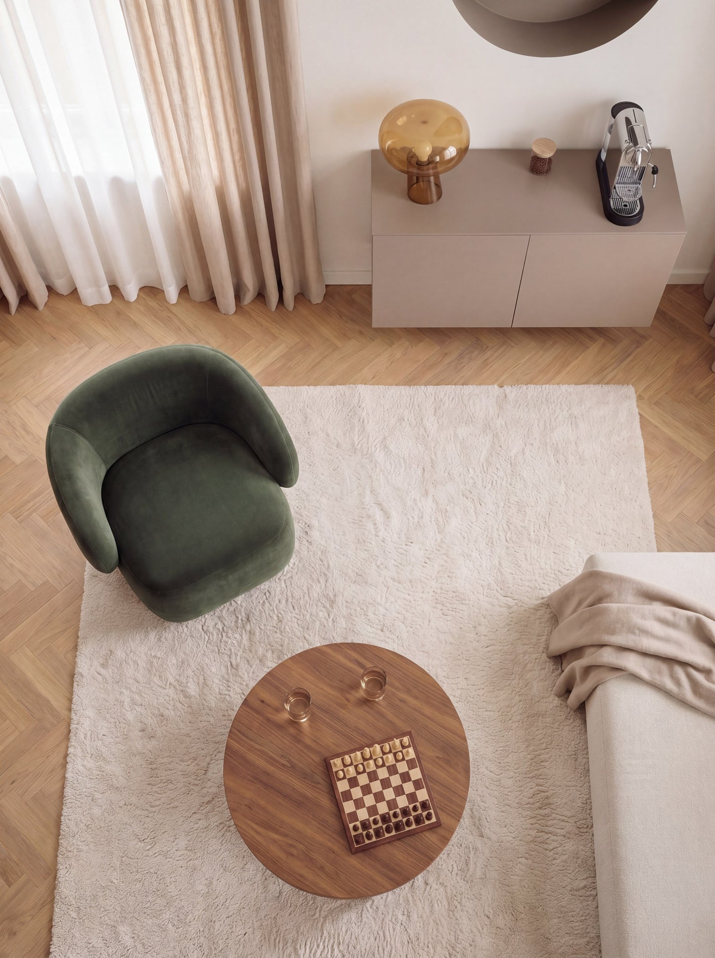 Lounge Chair Cocoon with Wooden Swivel Leg 360°