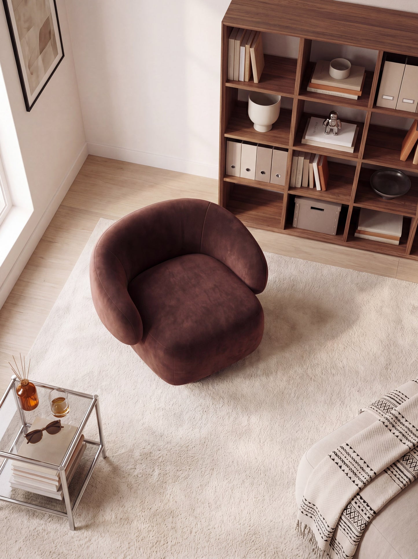 Lounge Chair Cocoon with Wooden Swivel Leg 360°