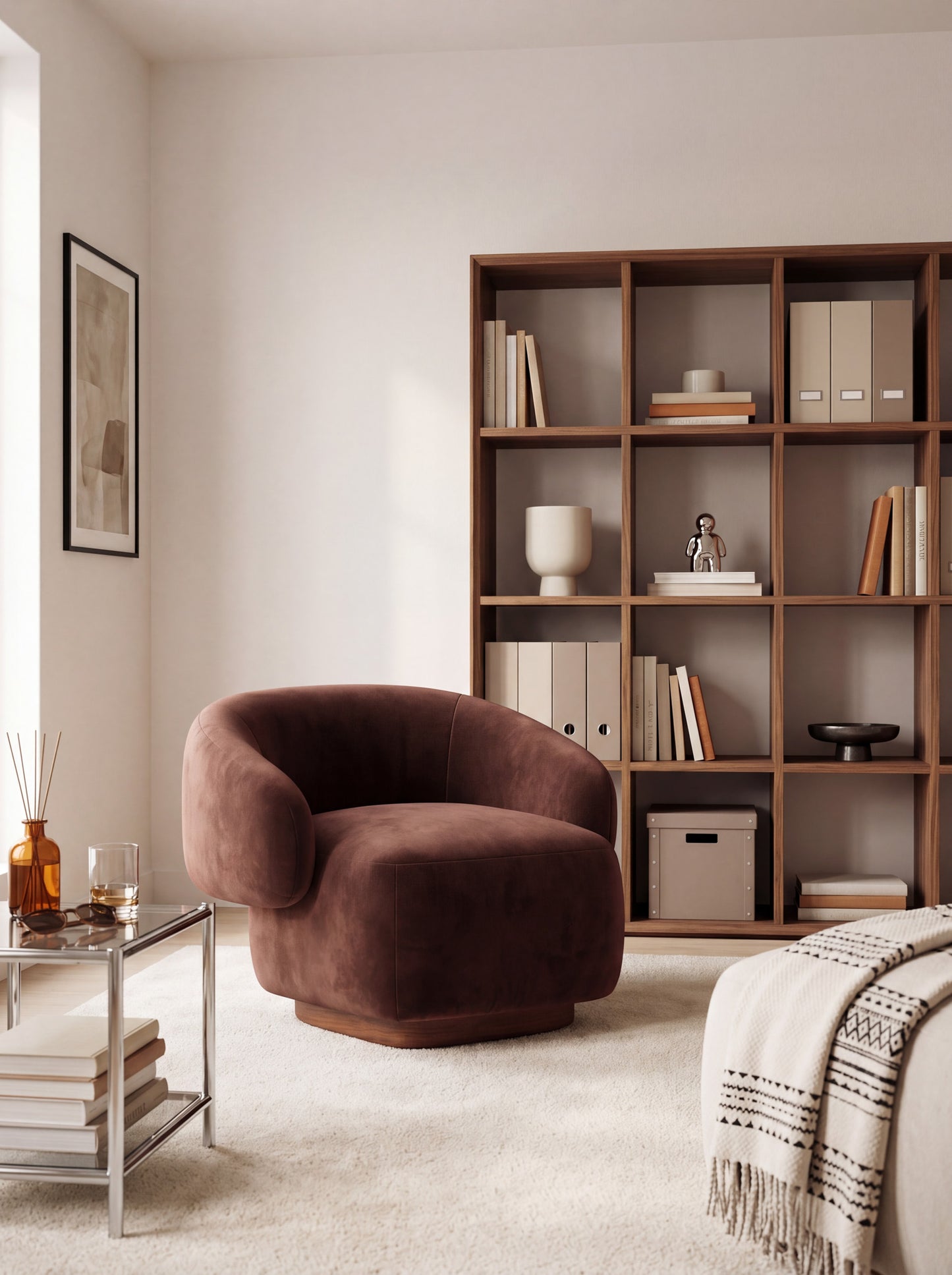 Lounge Chair Cocoon with Wooden Swivel Leg 360°