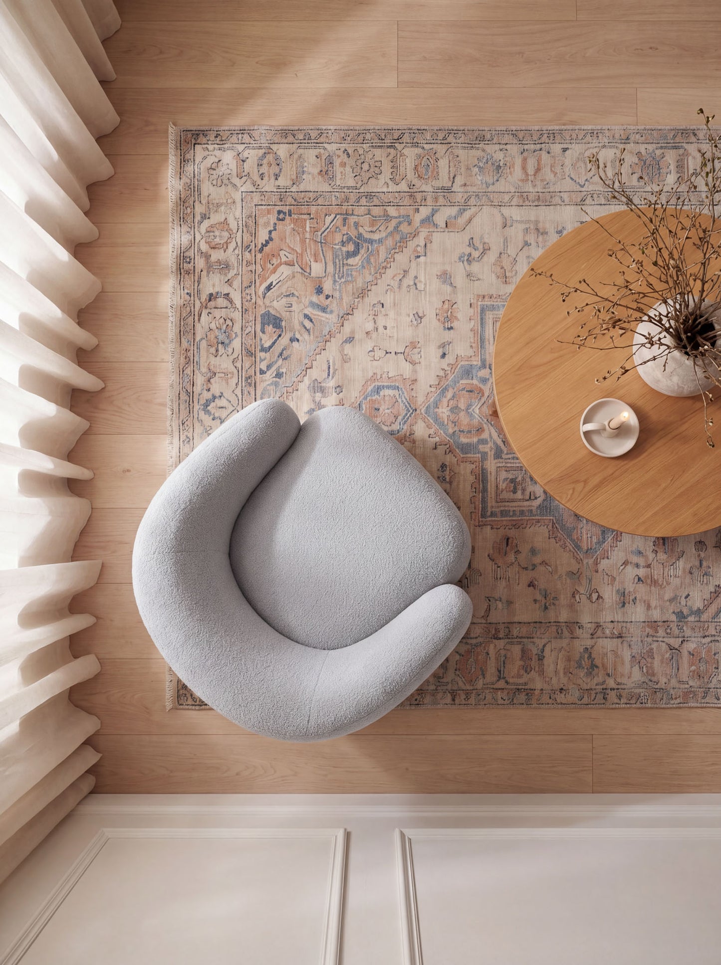 Lounge Chair Cocoon with Wooden Swivel Leg 360°