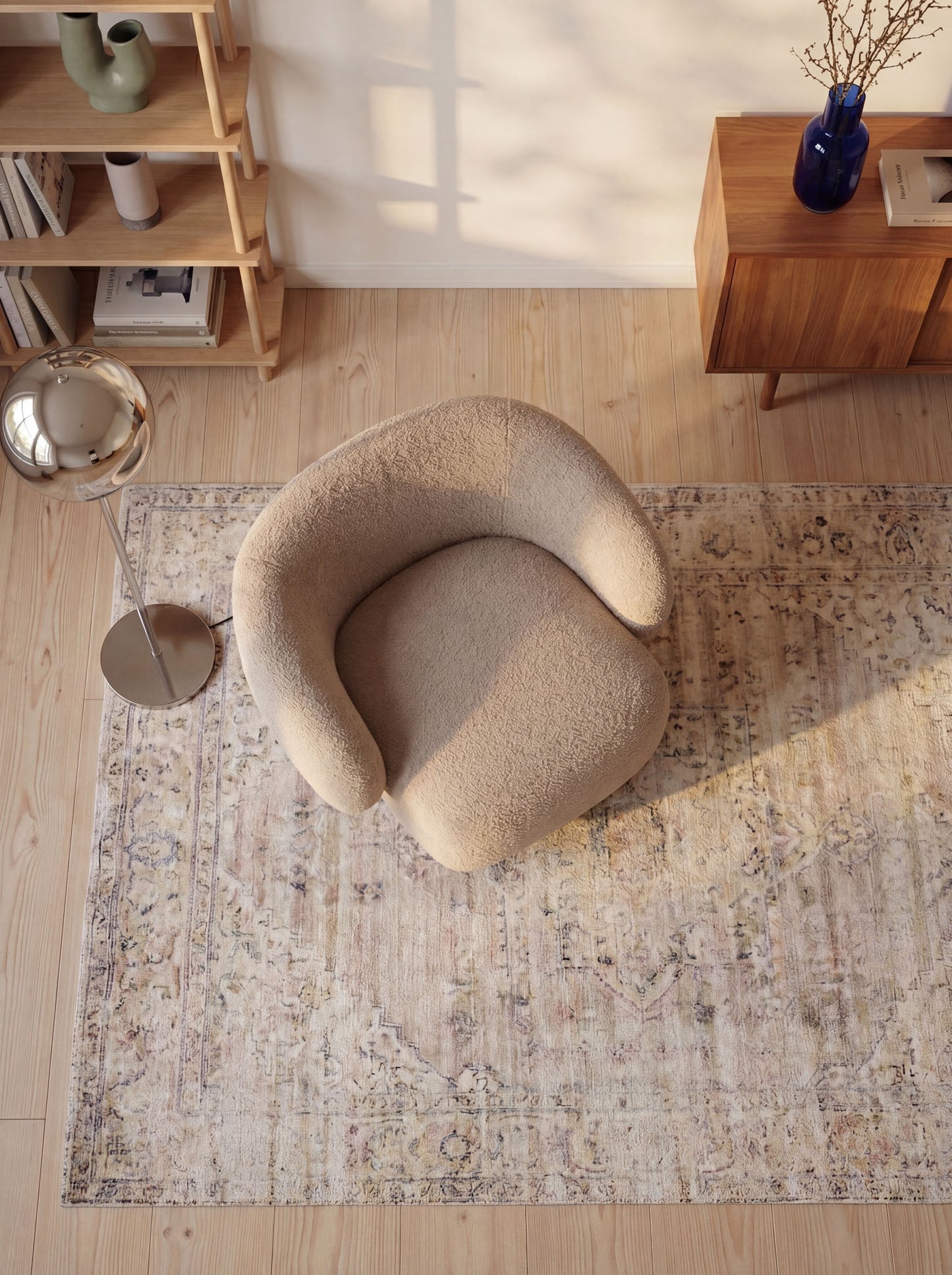 Lounge Chair Cocoon with Wooden Swivel Leg 360°