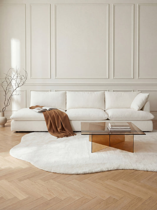 modular sofa in Apollo White fabric with soft cushions