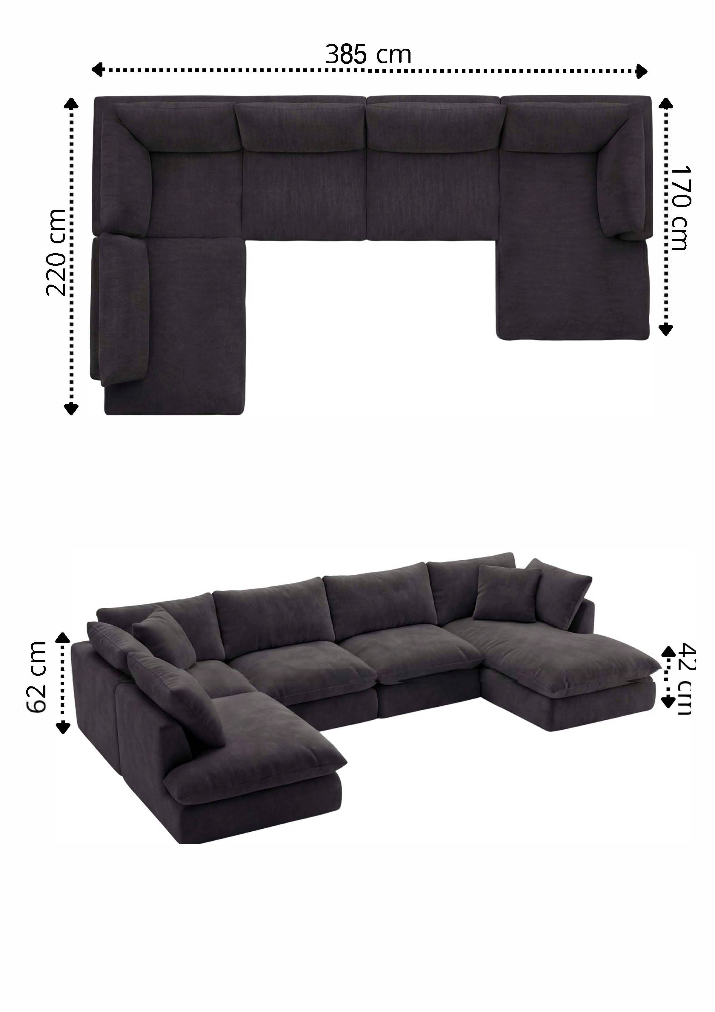 Apollo Anthracite (Textured Weave) / W 385 × D 220/170 × H 62 cm · Seat H 42 cm corner left